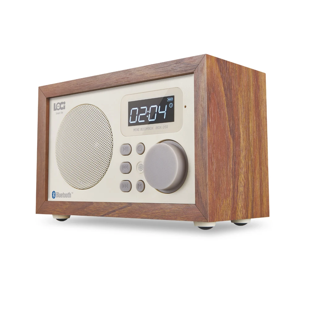Wooden Mini BT speaker with alarm clock/USB & TF card music playback/FM radio