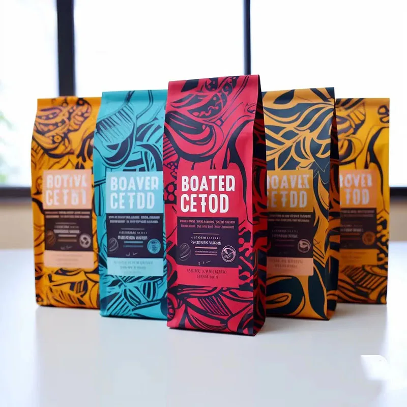 Magic Brand Digital Printing Coffee Packing Gusset Pouch with Zipper for Flat Bottom Coffee Snack Food Mylar Bag With Valve