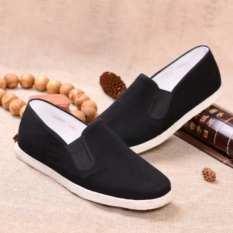 
Pure handmade thousand-floor non-slip old Beijing shoes elderly cloth men casual level with pure black canvas shoes men 