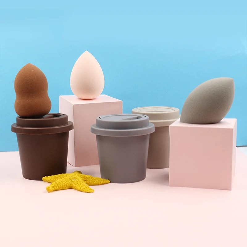 eco friendly Latex Free Soft Vegan Make Up Foundation Blender Beauty Cosmetic Powder Puff Makeup Sponge with coffee cup box