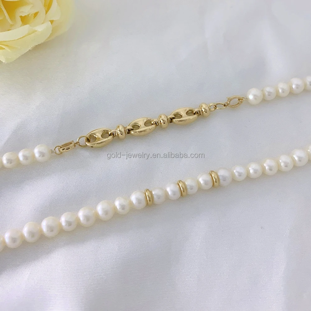 Fine Jewelry Pearl Necklace Gemstone Bead Necklace DIY Accessory Pure 14k Real Yellow Gold Extension Chain Customize Wholesale