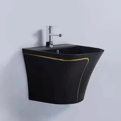 Luxury Golden Line Ceramic Bathroom Sink Color Half Pedestal Wall-hung Wash Hand Basin