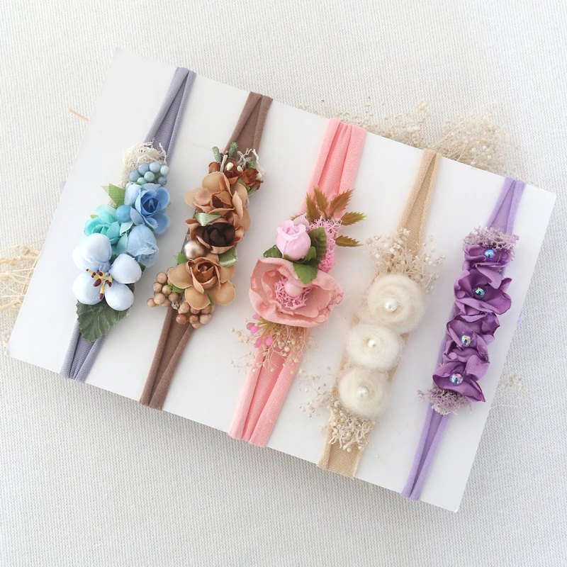 Floral Headband Tie Back For Baby Girl Boy Tieback Photo  Shoot  Newborn Hair Accessory Flower Crown