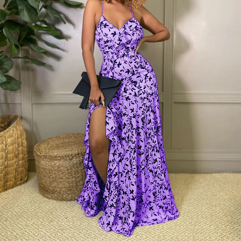 Summer Fashion Long Casual Printed Maxi Lady Elegant Clothing Strappy Floral Dresses Women