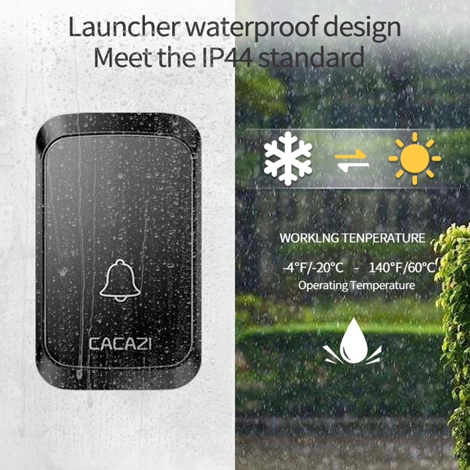 IP55 Waterproof  60 Melodies 300M Long Range Battery Powered DC Door Bells Cordless Wireless Doorbell