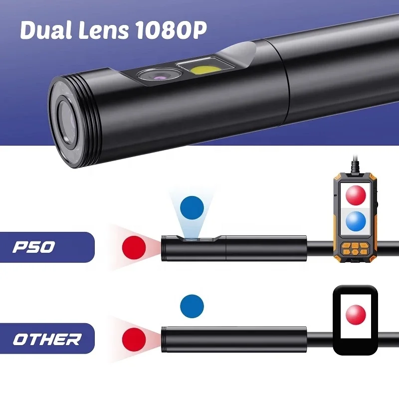 Wireless Dual Lens  Endoscope Camera Inspection 2.0 Megapixels HD Pipe Endoscope Camera with Light Waterproof Camera