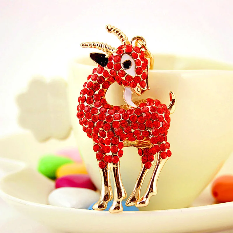 Environmental Protection Metal Zinc Alloy Gold Plated Animal Goat Sheep Pendant Crystal KeyChain For Girl