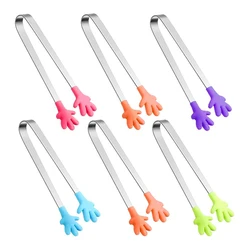 Non-slip Palm Shape Mini Cute Silicone Ice Food Serving Tongs Stainless Steel Ice Cube Tongs
