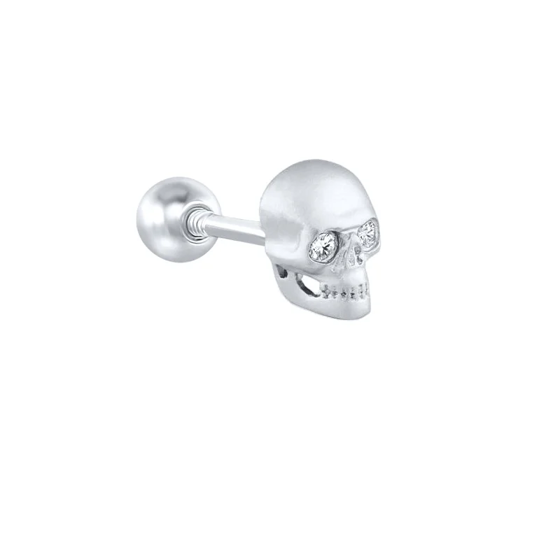 Smooth Spoof Inlaid zircon punk 925 Sterling Silver 18k Gold Plated Piercing cartilage Vintage Skull Stud Earring