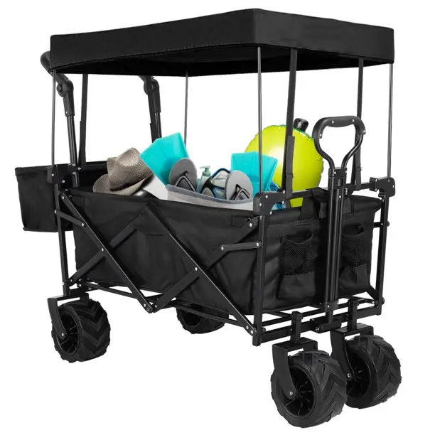 High Quality Trolley Cart Portable Folding Wagon Heavy Duty Steel Mesh Kids Folding Metal beach Wagon