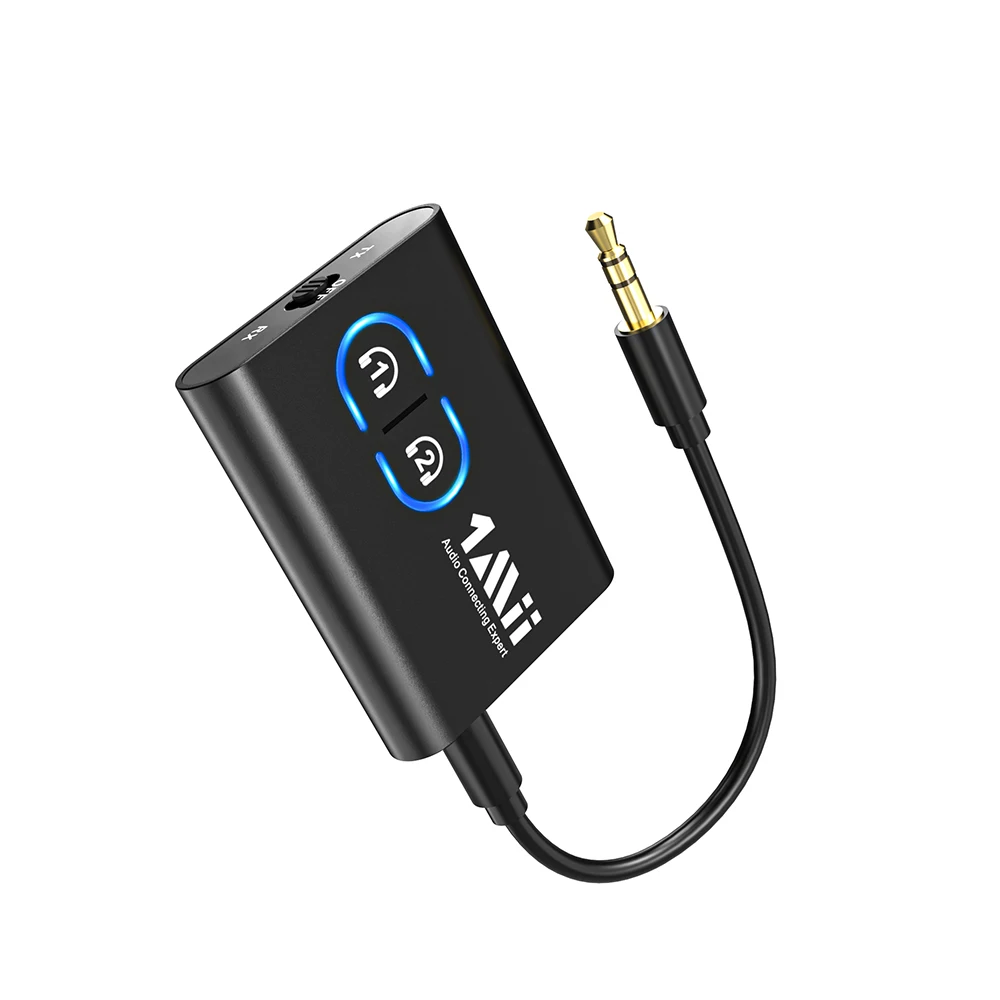 1Mii 2-in-1 AptX Low Latency 3.5mm AUX Music Adapter Stereo Bluetooth Transmitter and Receiver for Car/TV