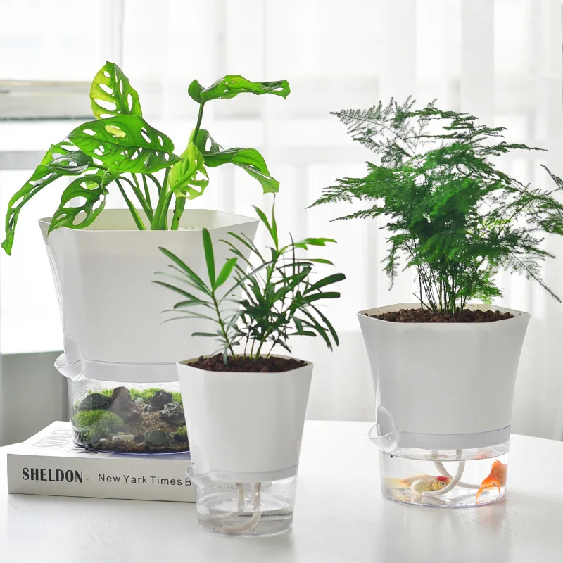 Flower Pot Creative Automatic Water Absorbing Cotton Rope Self Watering Transparent Lazy Plastic Plant Planter & Flower Pots