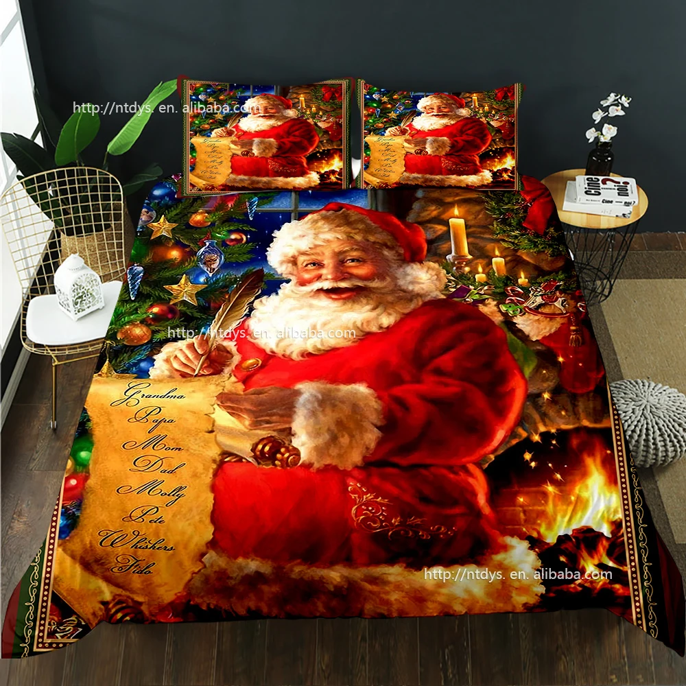Red Santa Claus Christmas bedding festive gift polyester duvet cover set