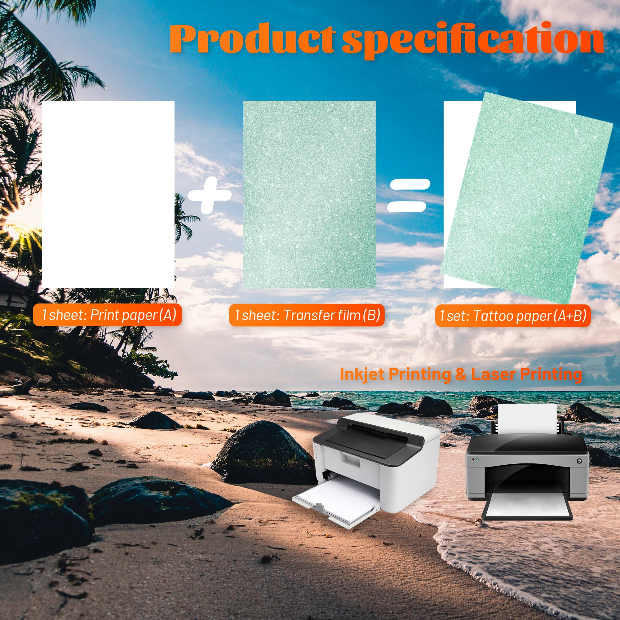 Winner Transfer US  transfer paper PRINTABLE Pearl Green tattoo paper for inkjet and laser printers