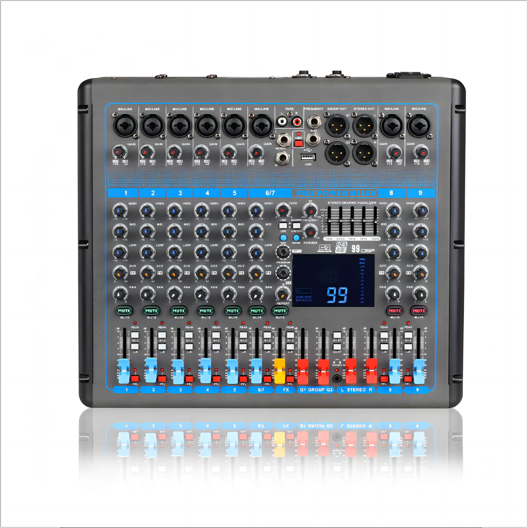 Новая частная модель 2*250 Вт DJ Усилитель мощности микшер 8-канальный с USB Bluetooth + 48 фантомный
