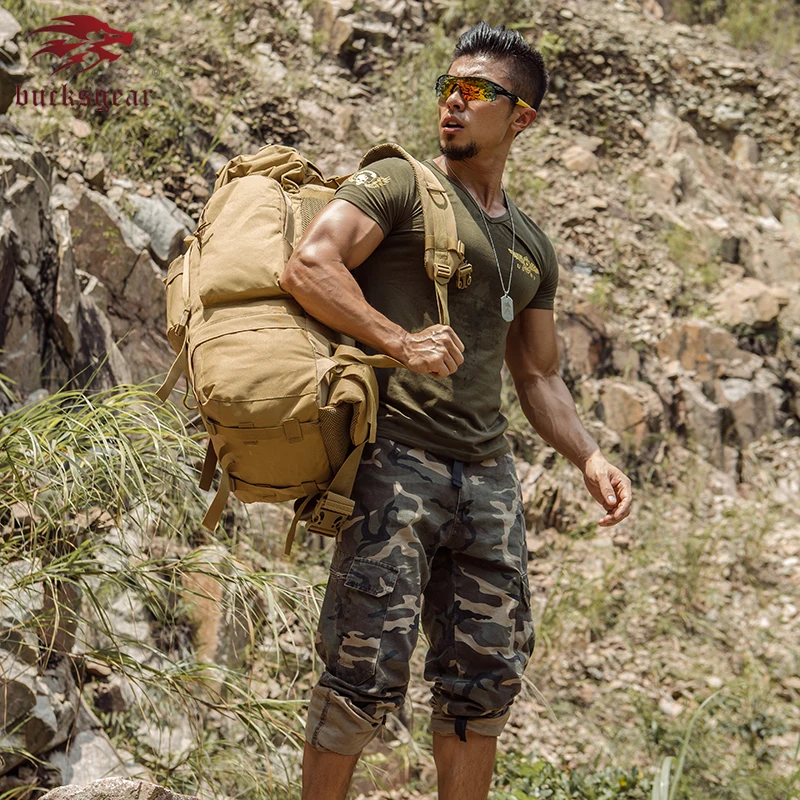 Bucksgear Factory Wholesale Promotional camping Large capacity tactical assault backpack oxford Waterproof Military Backpack 60l