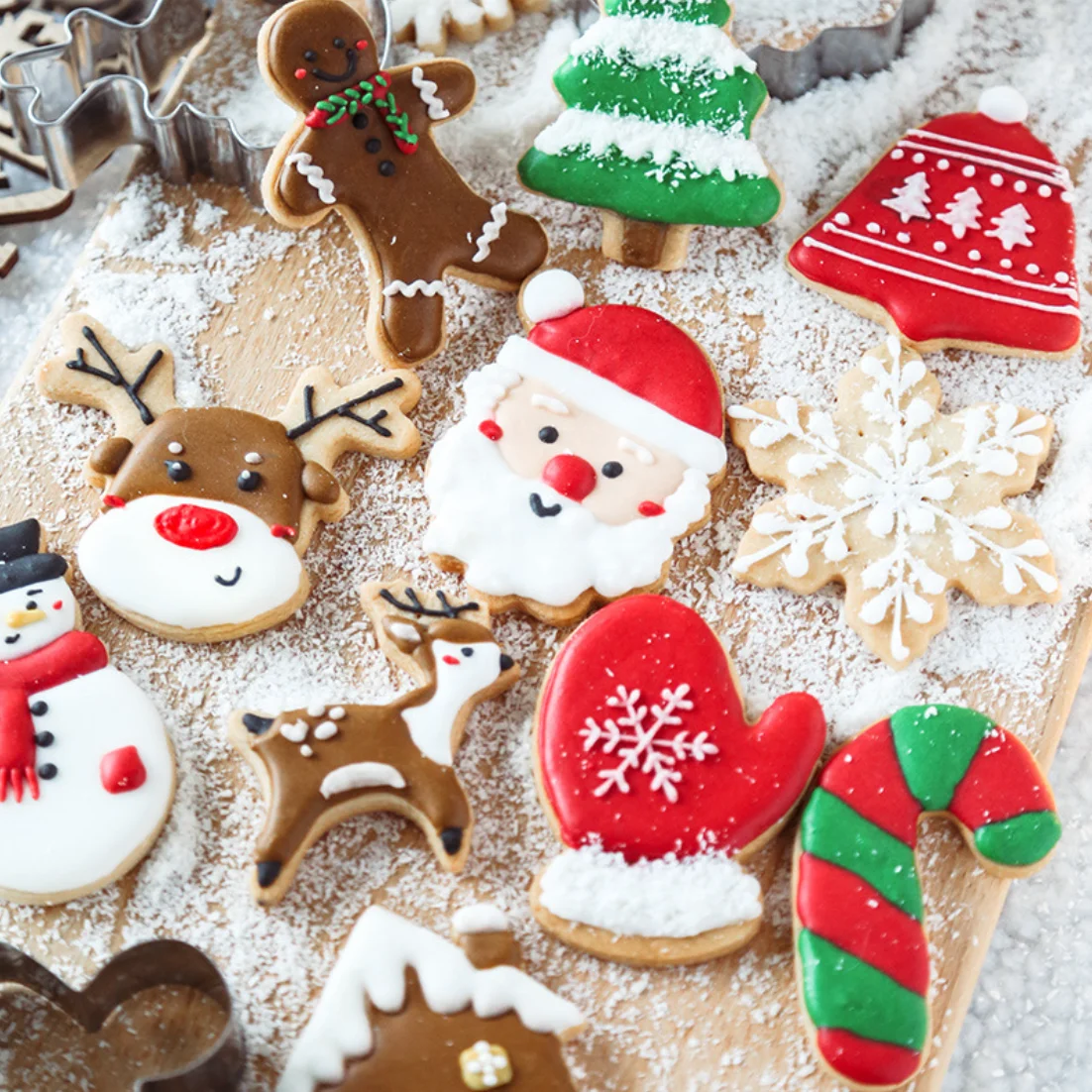  Christmas Cookie Cutters Set Stainless Steel Metal Biscuit Baking Shape Stencil