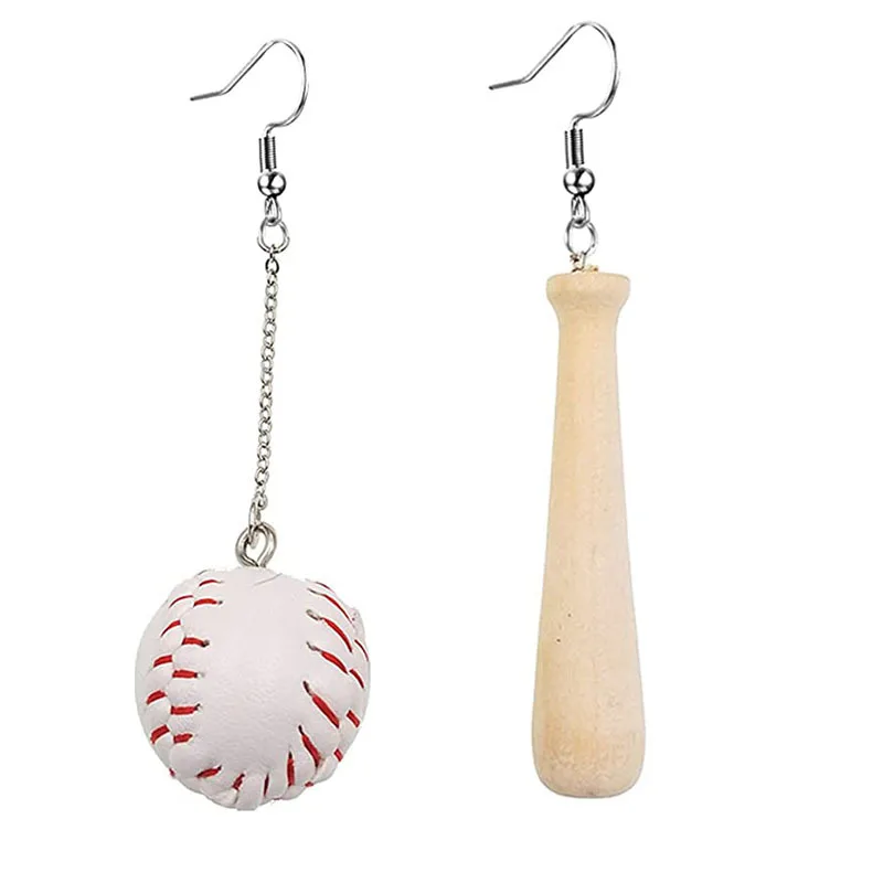 New Creative Simulation Baseball Bat Earrings Mini Simple Leather Wood Asymmetrical Earrings For Gifts