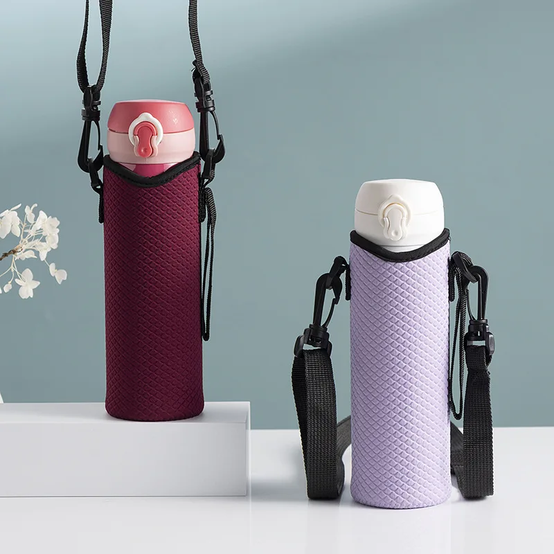 Portable Non-slip Bottle Cover Holder Carrier with Shoulder Strap Neoprene Glass Water Bottle Sleeve Insulator Cooler