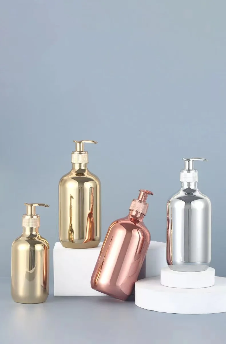 PET electroplating process gold rose gold silver shampoo shower gel bottles