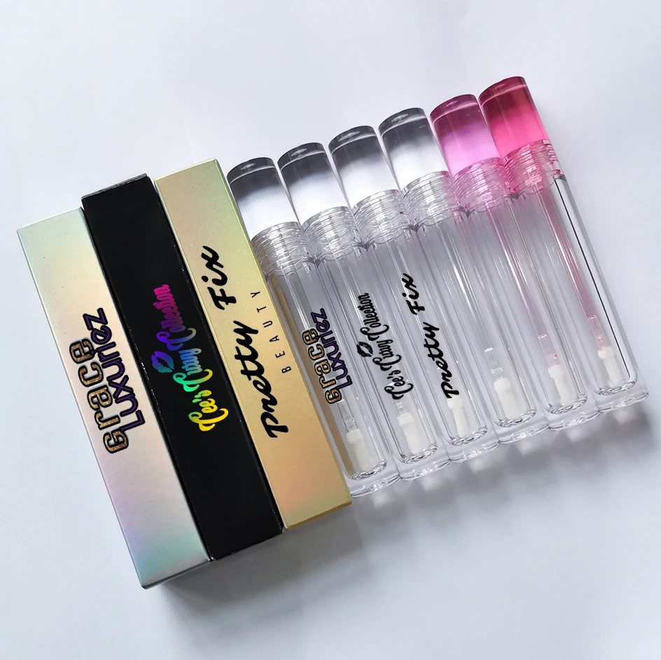 Full clear 5ml 4ml 7ml 6ml Mini Unique Luxury Clear Lipgloss lip gloss Tubes With Wands Custom Logo
