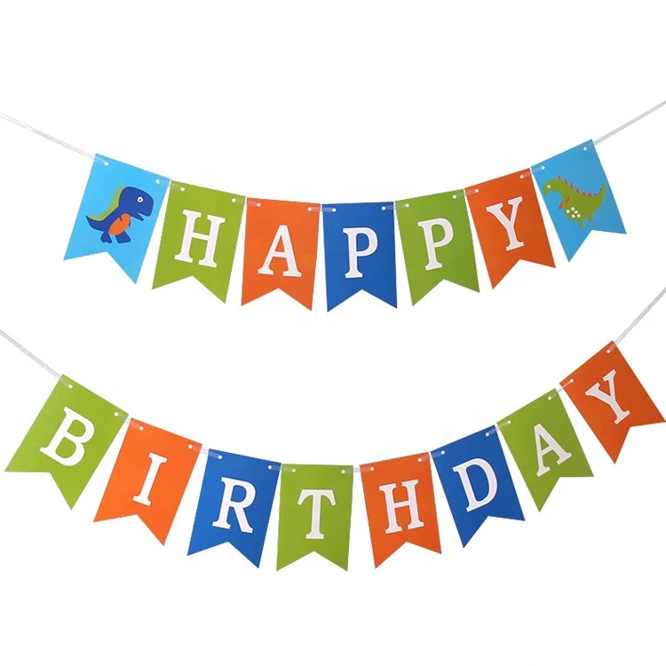 paper happy birthday dinosaur bunting banner for dinosaur birthday party supplies