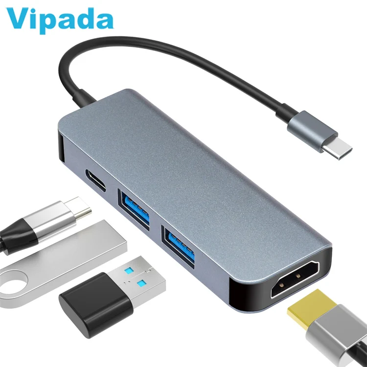 4 in 1 USB-C Type-C Hub Adapter with 4 Ports USB 3.0 Super Speed Data Transfer 4K HD Converter USB C Hub