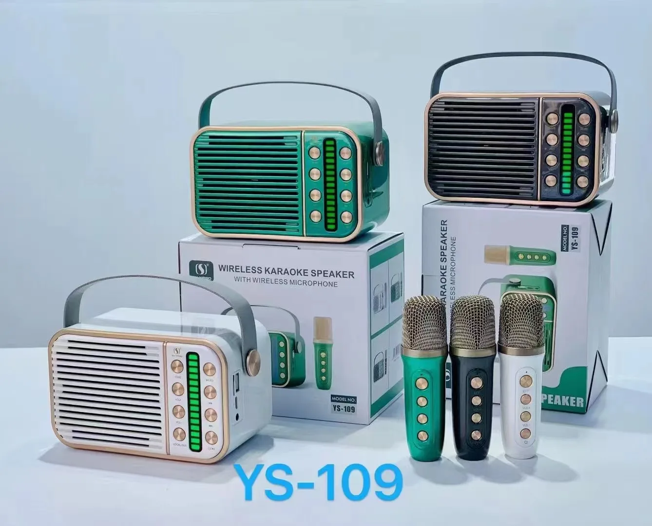 2023Hot selling YS109 portable Outdoor speaker karaoke single microphone Retro radio speaker with microphone Home Family karaoke