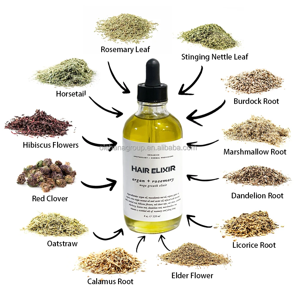12 Herbs Blend Argan Rosemary Oils Mega Growth Elixir Natural Organic Hair Treatment Rosemary Oil for Hair Growth