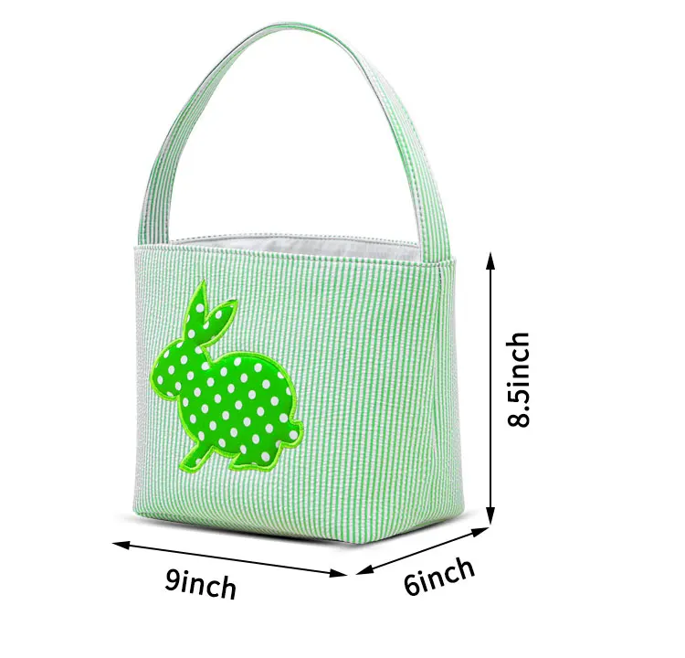 2021 Easter Bucket Monogrammed Kids Gift Egg Decor Seersucker Stripe Bunny Easter Basket