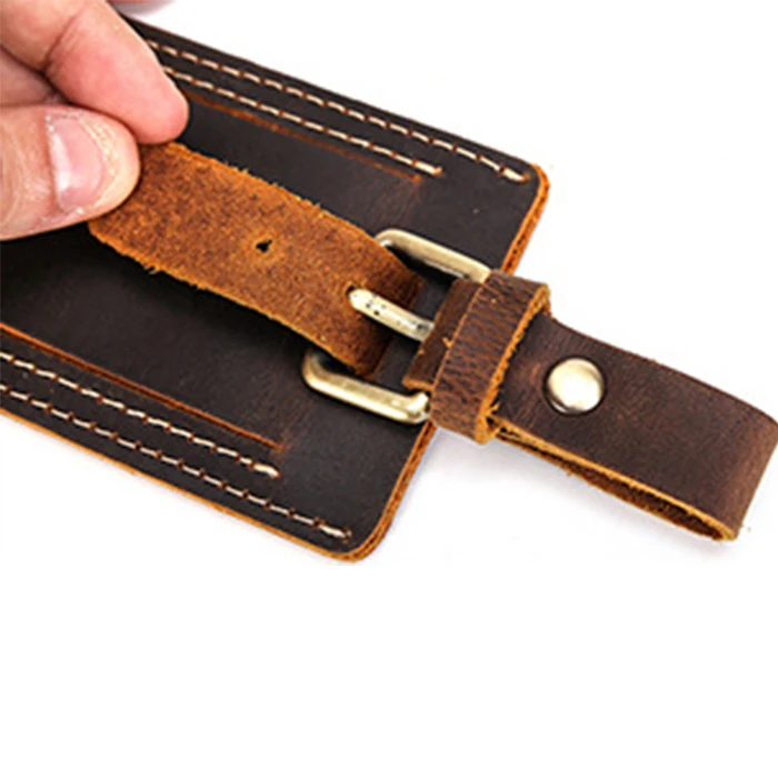 Luxury Genuine Crazy Horse Leather Personalized Embossed Logo Business Travel Airline Card Set Name Luggage Tags