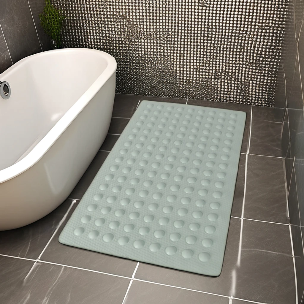 Aspire Bath Mat with Suction Cups Embossed Coral Fleece Non-Slip Carpet Print Bath Rug for Bathtub Shower Room Machine Made