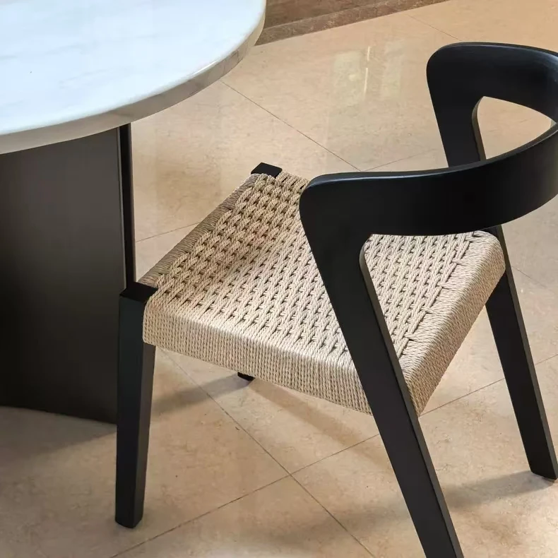 High Quality Hotel Home Dining Room Furniture Cherry Wood Dining Chair with Woven Rope Seat