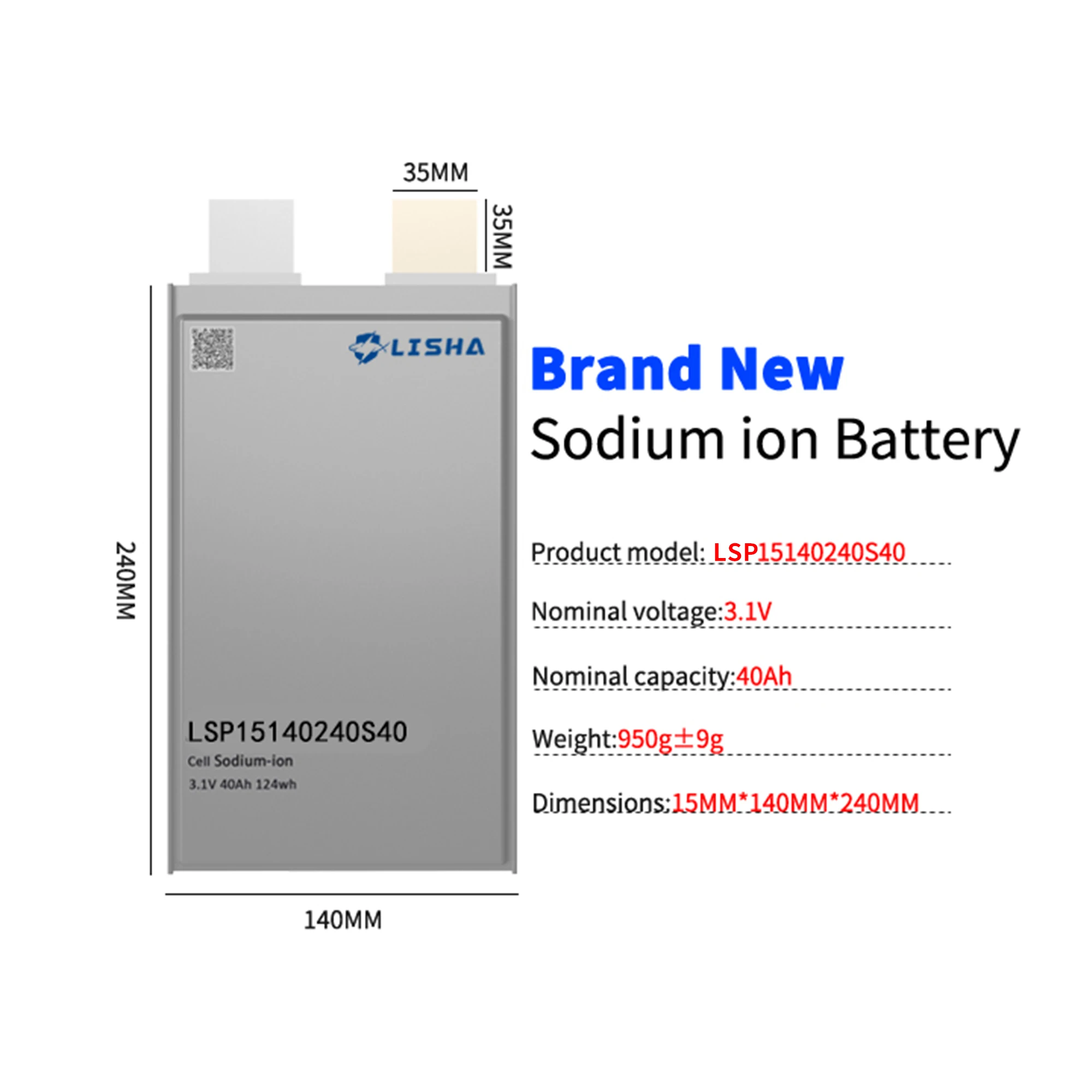 Lisha New Technology Sodium Battery Pouch Cell 3.1V 40Ah High Quality Rechargeable Sodium Battery Polymer Battery