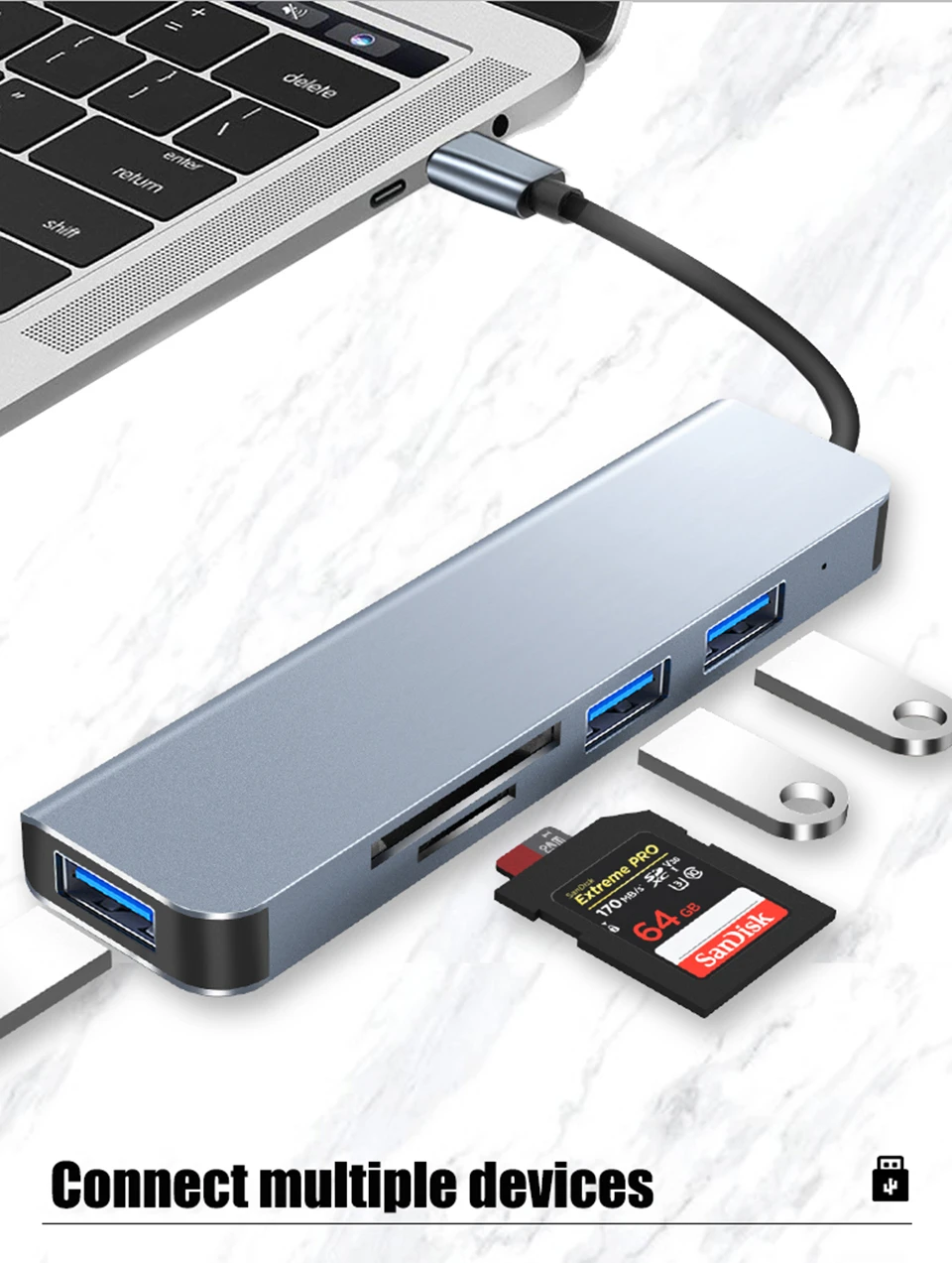 5 в 1 Тип C концентратор портов адаптер TF Card Reader USB 3 0 2 порта для ноутбука смарт-телефон ПК Компьютерные