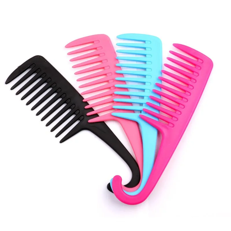 
Popular Antistatic Big Teeth Straightener Hair Comb Custom Logo Hook Practical Portable Plastic Hair Comb 