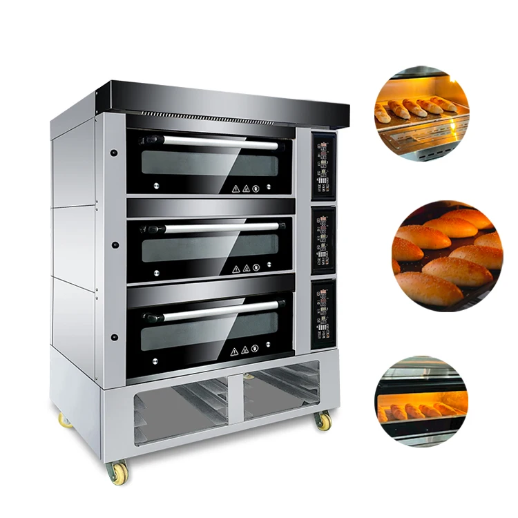 Thermally Efficient And Energy Saving Commercial Industrial 3 Deck 9 tray Gas Deck Bakery Ovens For Baking Ingredients