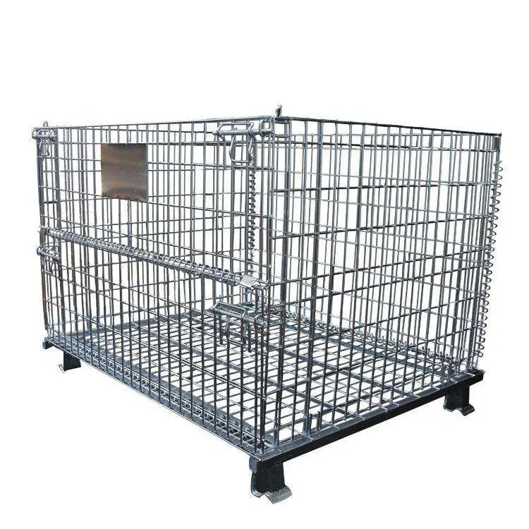 Movable Assemble Metal Shipping Pallet Galvanized Storage Shelf Rack With Wire Cage For Warehouse Storage Rack