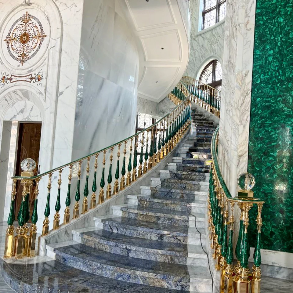 GUCI gold handrail emerald column customize design luxury stair railing brass aluminum stainless steel painted
