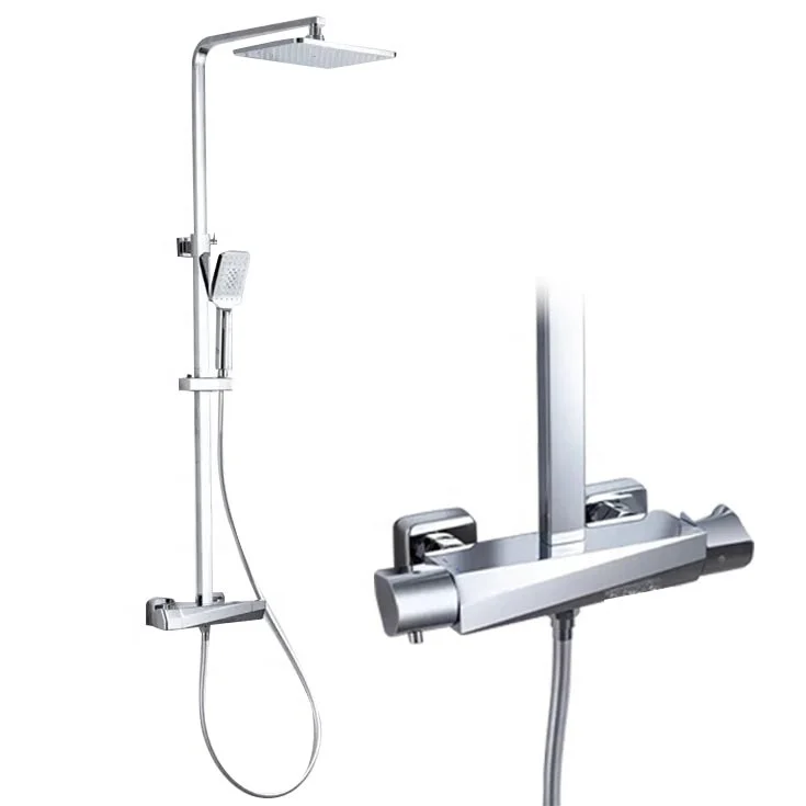 High quality exposed shower mixer polished chrome thermostatic shower system faucet sets for hotel bathroom