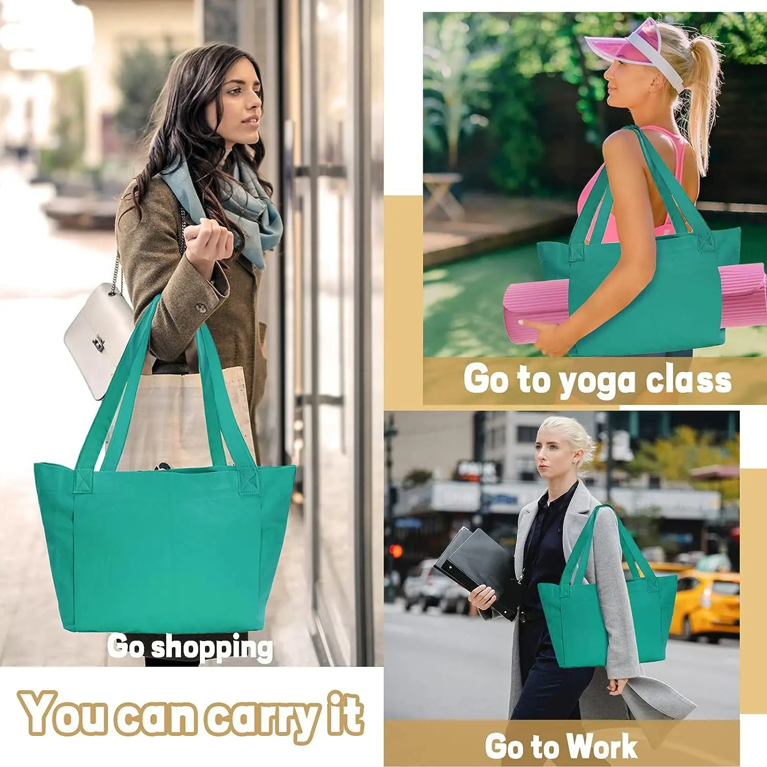 Custom Logo Large Yoga Accessories Gym Cotton Beach Shoulder Canvas Yoga Tote Bag with Yoga Mat Carrier