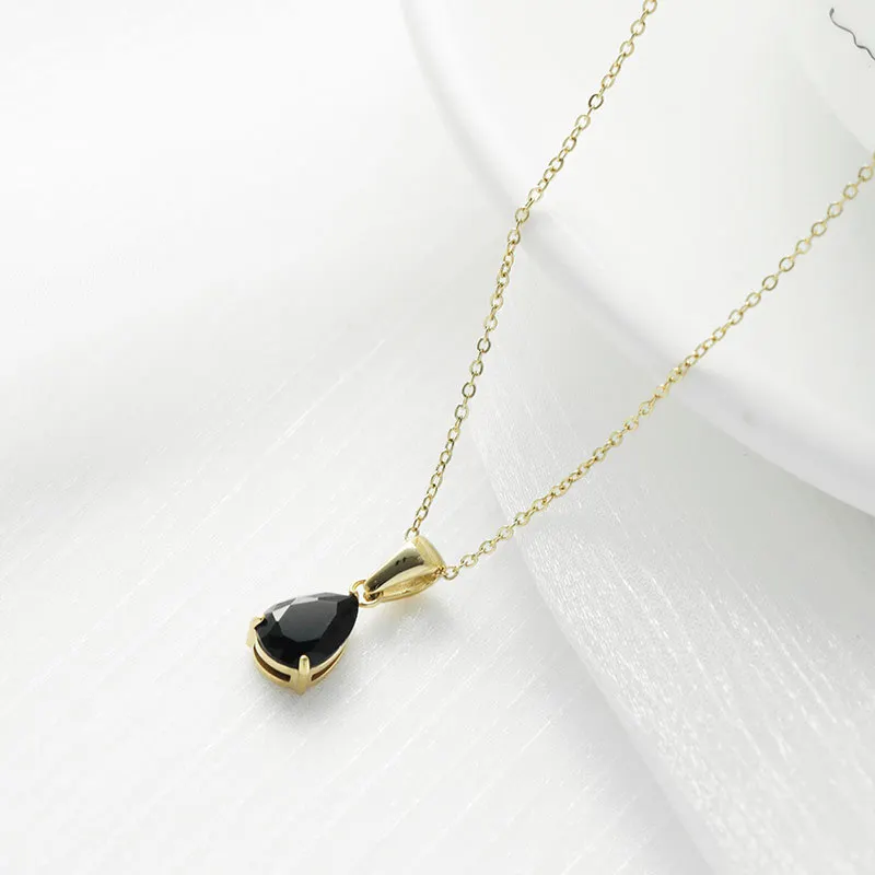 N042-007 Halo pretty gold single cubic zirconium stone stainless steel drop necklace