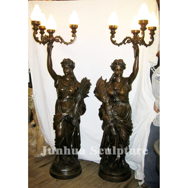Home decoration large life size bronze ladies lamp statue for sale