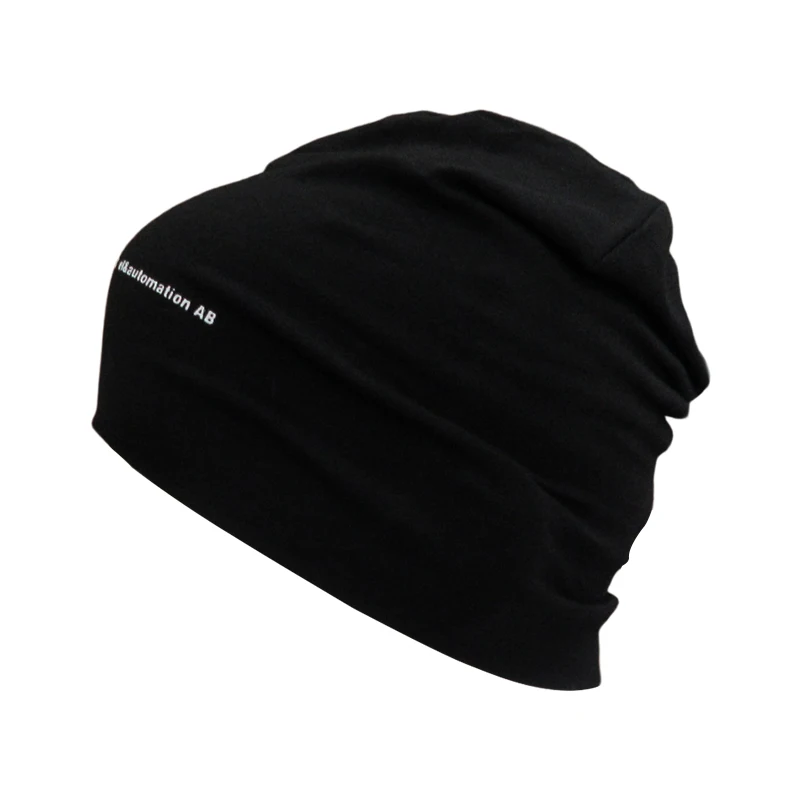 JS Custom Logo Black Skull Beanies for Outdoors Soft Lightweight Cotton Beanies