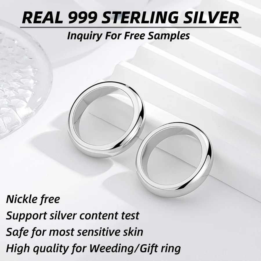 Classic Simple Design 999 Sterling Silver Ring Round Smooth Ring For Women Men Fine Jewelry Engagement  Wedding Gift