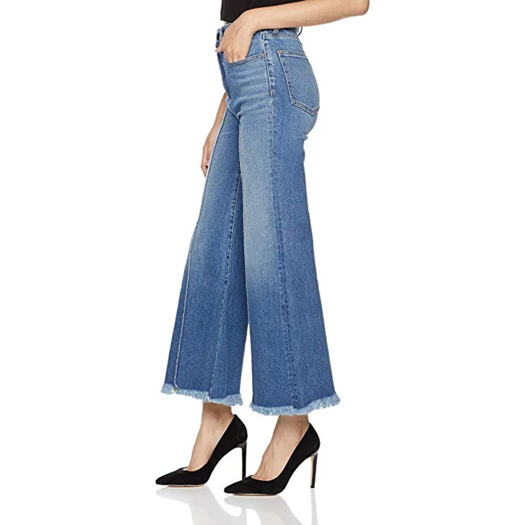 Europe new style Fashion Jean Pants Women Tassel bottom wide leg flare Ladies Jeans High Waist Wholesale