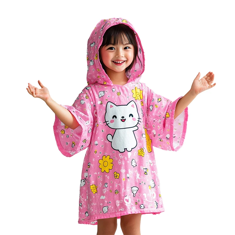 Hot Selling printing Custom Beach Swim Quick Drying Cartoon Kids Poncho Children Hooded Beach Towel