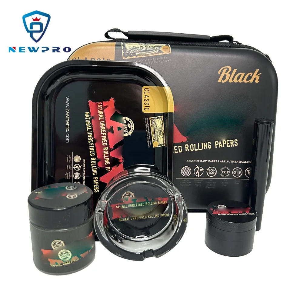 HOT SELLING 7 in 1 tobacco set with nice printed zip bag Wholesale Custom Logo Rolling Tray Machine Tobacco Grinder Kit Set