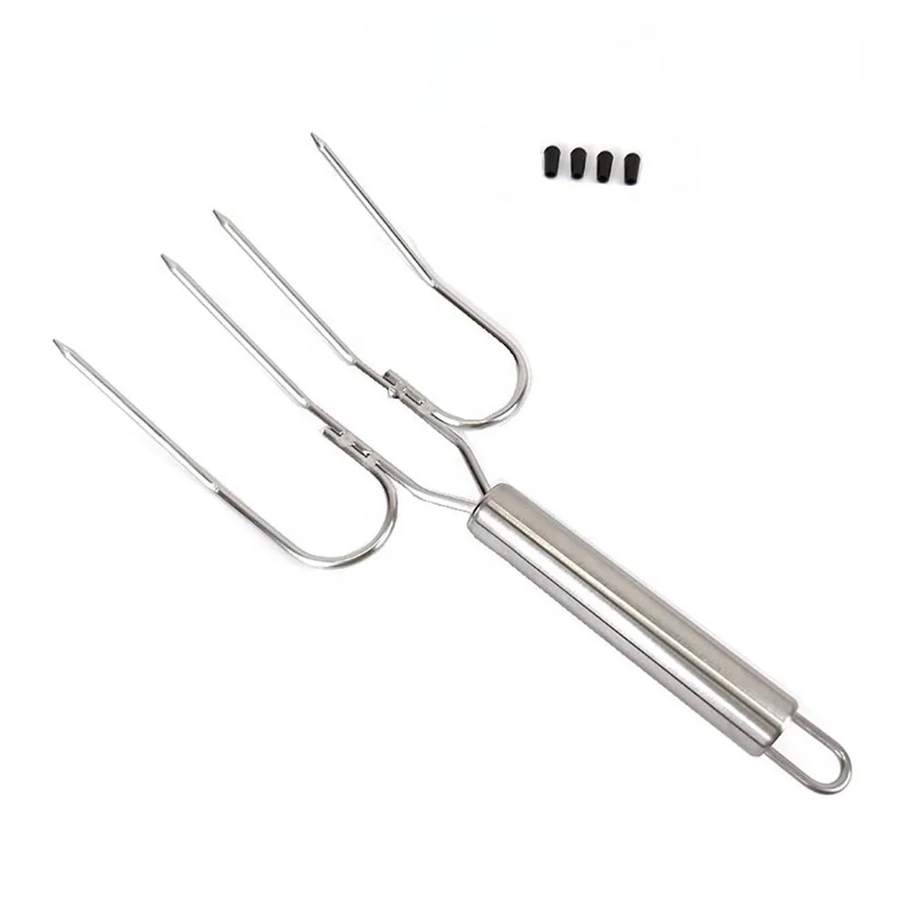 Manufacturers direct stainless steel pipe handle roast chicken fork large Turkey fork roast lamb fork outdoor barbecue tools