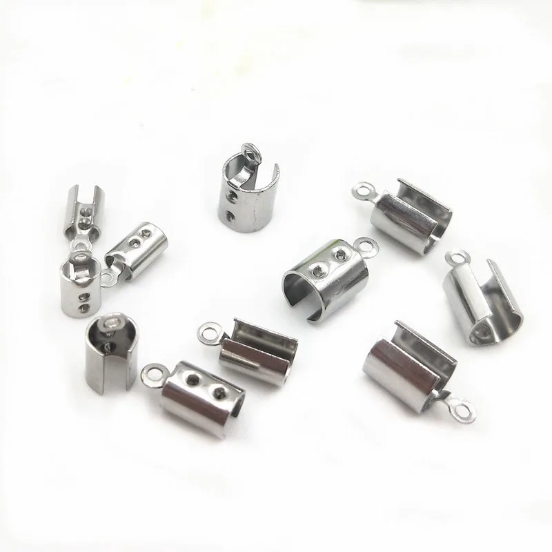 Round Stainless Steel Connector End Clip Clasp Cord End Caps For Jewelry Leather Rope